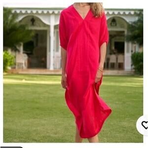 LAKE Gauze Caftan Maxi Dress In Heatwave Pink Size Medium Lightweight Casual